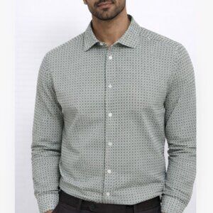 $195 Himon’s Luxury Mens Green Geometric Button Down Shirt XL Italian Style Lux